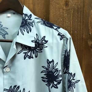 Light Blue Dark Blue Floral Perry Ellis Camp Shirt